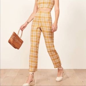 Reformation Yellow Plaid Linen Pants size 0